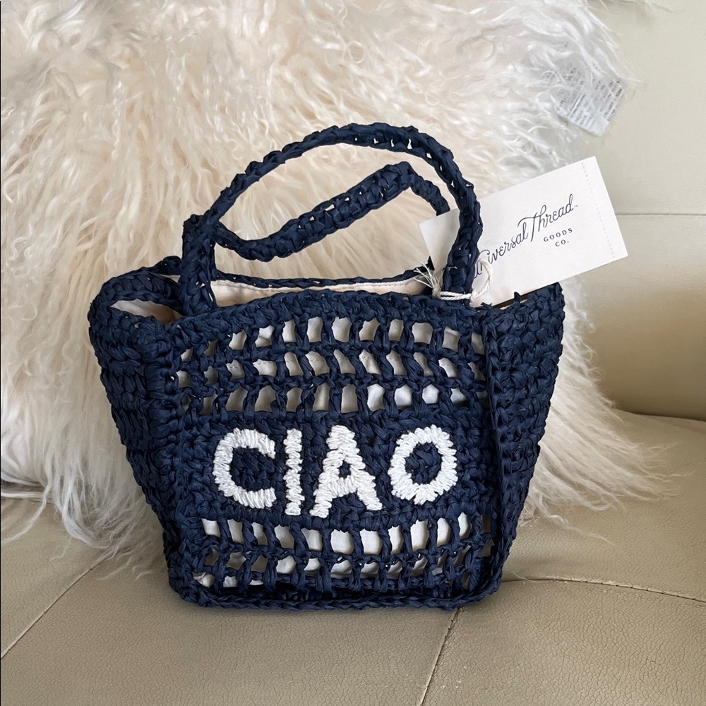 NEW Navy Blue Crochet basket purse